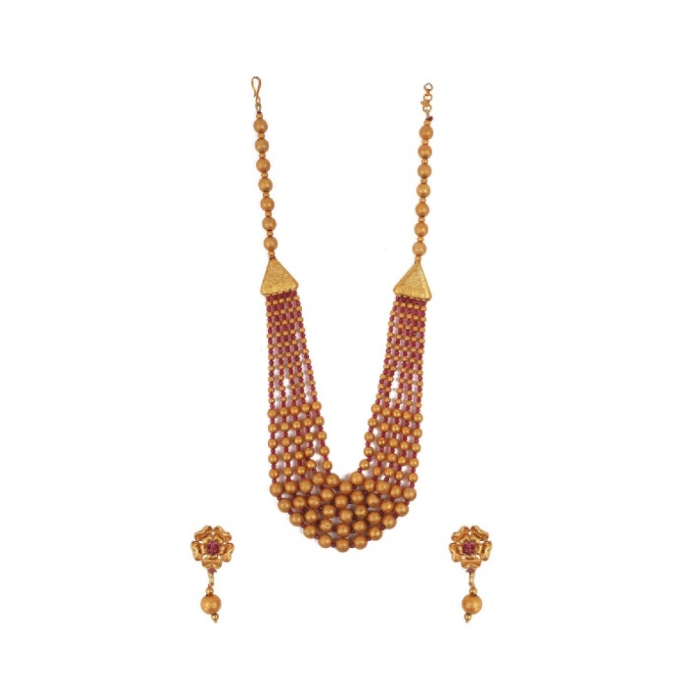 Red Brass Mala Necklace for Women