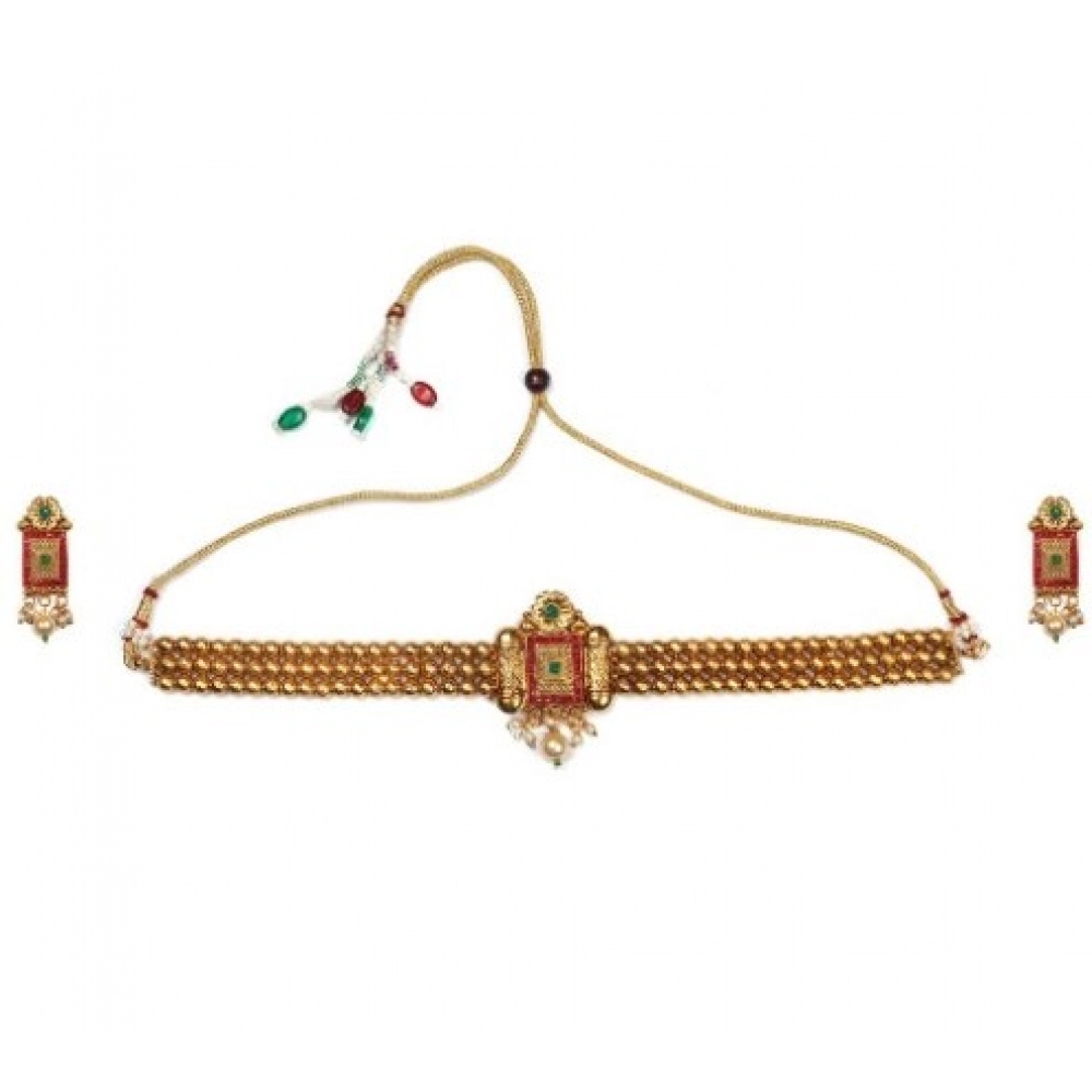 52368867899_759c5ce906_o_d-1000x1000-1.webp Women's Gold Plated Choker Set - Red & Green | Elegant Fashion Jewelry - With Dupatta by Nari Haat, Indian ethnic wea...