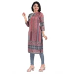 Generic Women's 3/4th Sleeve Masleen Tunic Long Kurti (Coral) - Image 3