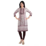 Generic Women's 3/4th Sleeve Cotton Blend Tunic Long Kurti (Beige) - Image 2