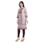 Generic Women's 3/4th Sleeve Cotton Blend Tunic Long Kurti (Beige) - Image 4