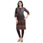 Generic Women's 3/4th Sleeve Cotton Blend Tunic Long Kurti (Brown) - Image 3