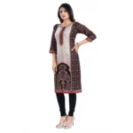 Generic Women's 3/4th Sleeve Cotton Blend Tunic Long Kurti (Brown) - Image 2