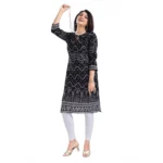 Generic Women's 3/4th Sleeve Cotton Blend Tunic Long Kurti (Black) - Image 4