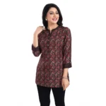 Generic Women's 3/4th Sleeve Viscose Blend Tunic Short Top (Brown) - Image 2