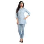Generic Women's 3/4th Sleeve Viscose Blend Tunic Short Top (Blue) - Image 3