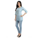 Generic Women's 3/4th Sleeve Viscose Blend Tunic Short Top (Blue) - Image 2