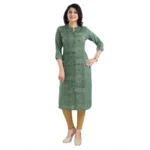Generic Women's 3/4th Sleeve Viscose Tunic Long Kurti (Green) - Image 3