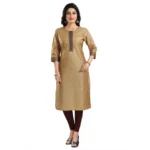 Generic Women's 3/4th Sleeve Silk Blend Tunic Long Kurti (Beige)