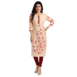 Generic Women's 3/4th Sleeve Viscose Blend Tunic Long Kurti (Pink)