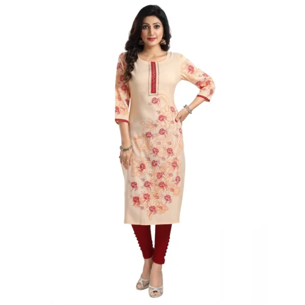 Generic Women's 3/4th Sleeve Viscose Blend Tunic Long Kurti (Pink)