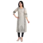 Generic Women's 3/4th Sleeve Silk Blend Tunic Long Kurti (Beige) - Image 4