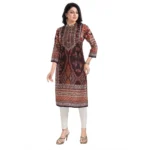 Generic Women's 3/4th Sleeve Masleen Tunic Long Kurti (Brown) - Image 4