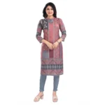 Generic Women's 3/4th Sleeve Masleen Tunic Long Kurti (Coral) - Image 4