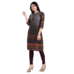 Generic Women's 3/4th Sleeve Cotton Blend Tunic Long Kurti (Brown) - Image 4