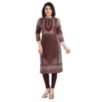 Generic Women's 3/4th Sleeve Masleen Tunic Long Kurti (Brown) - Image 2
