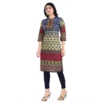 Generic Women's 3/4th Sleeve Cotton Blend Tunic Long Kurti (Multicolor) - Image 2