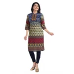 Generic Women's 3/4th Sleeve Cotton Blend Tunic Long Kurti (Multicolor) - Image 4
