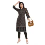 Generic Women's 3/4th Sleeve Cotton Blend Tunic Long Kurti (Black) - Image 4