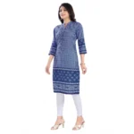 Generic Women's 3/4th Sleeve Cotton Blend Tunic Long Kurti (Blue) - Image 2