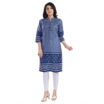 Generic Women's 3/4th Sleeve Cotton Blend Tunic Long Kurti (Blue) - Image 4