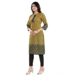 Generic Women's 3/4th Sleeve Cotton Blend Tunic Long Kurti (Yellow) - Image 2