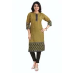 Generic Women's 3/4th Sleeve Cotton Blend Tunic Long Kurti (Yellow) - Image 4