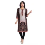 Generic Women's 3/4th Sleeve Cotton Blend Tunic Long Kurti (Brown) - Image 4