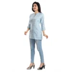 Generic Women's 3/4th Sleeve Viscose Blend Tunic Short Top (Blue) - Image 2