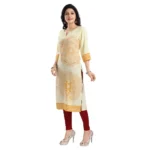 Generic Women's 3/4th Sleeve Viscose Blend Tunic Long Kurti (Yellow) - Image 2