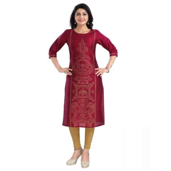 Generic Women's 3/4th Sleeve Silk Blend Tunic Long Kurti (Majenta)