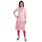 Generic Women's 3/4th Sleeve Viscose Blend Tunic Long Kurti (Pink)