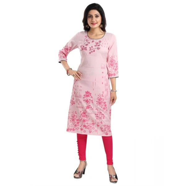 Generic Women's 3/4th Sleeve Viscose Blend Tunic Long Kurti (Pink)