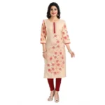 Generic Women's 3/4th Sleeve Viscose Blend Tunic Long Kurti (Pink) - Image 2