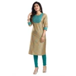 Generic Women's 3/4th Sleeve Silk Blend Tunic Long Kurti (Beige) - Image 4