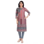 Generic Women's 3/4th Sleeve Masleen Tunic Long Kurti (Coral) - Image 2