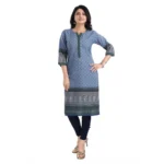 Generic Women's 3/4th Sleeve Cotton Blend Tunic Long Kurti (Blue) - Image 2