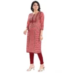 Generic Women's 3/4th Sleeve Cotton Blend Tunic Long Kurti (Pink) - Image 3