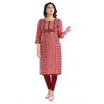 Generic Women's 3/4th Sleeve Cotton Blend Tunic Long Kurti (Pink) - Image 4
