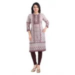 Generic Women's 3/4th Sleeve Cotton Blend Tunic Long Kurti (Beige) - Image 3