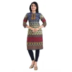 Generic Women's 3/4th Sleeve Cotton Blend Tunic Long Kurti (Multicolor) - Image 3