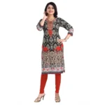 Generic Women's 3/4th Sleeve Cotton Blend Tunic Long Kurti (Black) - Image 4