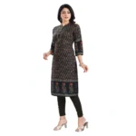 Generic Women's 3/4th Sleeve Cotton Blend Tunic Long Kurti (Black) - Image 3