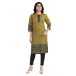 Generic Women's 3/4th Sleeve Cotton Blend Tunic Long Kurti (Yellow) - Image 3