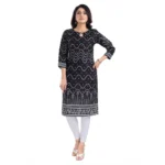 Generic Women's 3/4th Sleeve Cotton Blend Tunic Long Kurti (Black) - Image 3