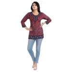 Generic Women's 3/4th Sleeve Summer Cool Tunic Short Top (Maroon) - Image 4