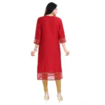 Generic Women's 3/4th Sleeve Silk Blend Tunic Long Kurti (Red) - Image 6