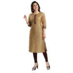 Generic Women's 3/4th Sleeve Silk Blend Tunic Long Kurti (Beige) - Image 3