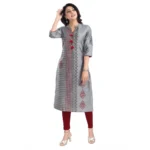 Generic Women's 3/4th Sleeve Silk Blend Tunic Long Kurti (Grey) - Image 4
