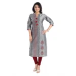 Generic Women's 3/4th Sleeve Silk Blend Tunic Long Kurti (Grey)